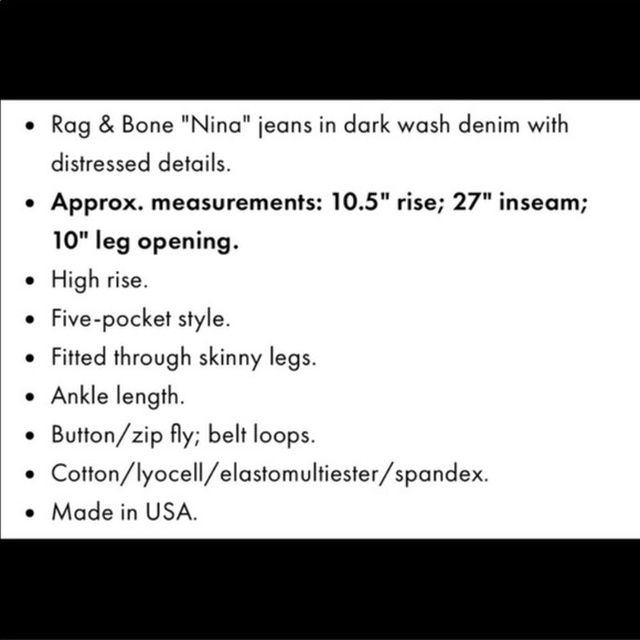 RAG & BONE High-Rise Black Distressed Nina Skinny Jeans Color Rock Wholes Sz 26 - Picture 11 of 11
